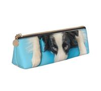 FUkker Estuche para lápices, Estuche para lápices Triangular, Estuche para lápices portátil, Estuche de Cuero para Oficina Escolar,Perro Cachorro Gracioso Border Collie sobre Fondo Azul