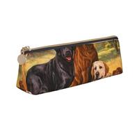 FUkker Estuche para lápices, Estuche para lápices Triangular, Estuche para lápices portátil, Estuche de Cuero para Oficina Escolar,Otoño Labrador Lab Golden Retriever Perro Agradeciendo