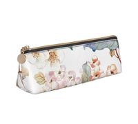 FUkker Estuche para lápices, Estuche para lápices Triangular, Estuche para lápices portátil, Estuche de Cuero para Oficina Escolar,Flor Acuarela Pastel Botánico Rosa