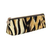 FUkker Estuche para lápices, Estuche para lápices Triangular, Estuche para lápices portátil, Estuche de Cuero para Oficina Escolar,Leopardo León Piel de Tigre Piel Atigrado