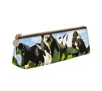 FUkker Estuche para lápices, Estuche para lápices Triangular, Estuche para lápices portátil, Estuche de Cuero para Oficina Escolar,Comer Vacas en los pastos de Verano