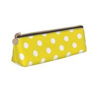FUkker Estuche para lápices, Estuche para lápices Triangular, Estuche para lápices portátil, Estuche de Cuero para Oficina Escolar,Amarillo Blanco A Lunares