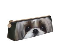FUkker Estuche para lápices, Estuche para lápices Triangular, Estuche para lápices portátil, Estuche de Cuero para Oficina Escolar,Perro Shih Tzu