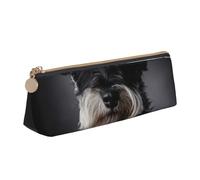 FUkker Estuche para lápices, Estuche para lápices Triangular, Estuche para lápices portátil, Estuche de Cuero para Oficina Escolar,Schnauzer Retrato Gris Oscuro