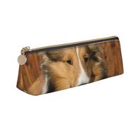 FUkker Estuche para lápices, Estuche para lápices Triangular, Estuche para lápices portátil, Estuche de Cuero para Oficina Escolar,Precioso Perro Sheltie