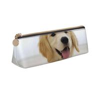 FUkker Estuche para lápices, Estuche para lápices Triangular, Estuche para lápices portátil, Estuche de Cuero para Oficina Escolar,Un Perro Perdiguero de Oro