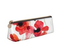 FUkker Estuche para lápices, Estuche para lápices Triangular, Estuche para lápices portátil, Estuche de Cuero para Oficina Escolar,Amapolas De Acuarela