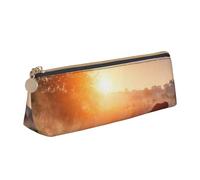 FUkker Estuche para lápices, Estuche para lápices Triangular, Estuche para lápices portátil, Estuche de Cuero para Oficina Escolar,Caballo al Atardecer