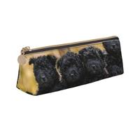 FUkker Estuche para lápices, Estuche para lápices Triangular, Estuche para lápices portátil, Estuche de Cuero para Oficina Escolar,Familia Affenpinscher Cachorros Perros Negros Mono
