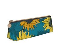 FUkker Estuche para lápices, Estuche para lápices Triangular, Estuche para lápices portátil, Estuche de Cuero para Oficina Escolar,Girasoles Amarillos sobre Fondo Azul