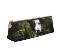 FUkker Estuche para lápices, Estuche para lápices Triangular, Estuche para lápices portátil, Estuche de Cuero para Oficina Escolar,Border Collie Stone Sweet Brown Perros Mascotas