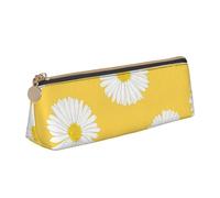 FUkker Estuche para lápices, Estuche para lápices Triangular, Estuche para lápices portátil, Estuche de Cuero para Oficina Escolar,Blanco Aster Margarita Amarillo