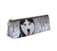 FUkker Estuche para lápices, Estuche para lápices Triangular, Estuche para lápices portátil, Estuche de Cuero para Oficina Escolar,Husky en Invierno