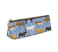 FUkker Estuche para lápices, Estuche para lápices Triangular, Estuche para lápices portátil, Estuche de Cuero para Oficina Escolar,Conjunto de toros y Vacas Animales de Granja Ganado mamífero