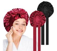 FUKPO 2 Piezas Gorro Saten Pelo Rizado, Adjustable Silk Bonnet for Sleeping Gorro de Satin Mujer Niña, Bonete Gorro de Seda para Dormir Bonnet de Nuit en Soie Largo Corto Liso