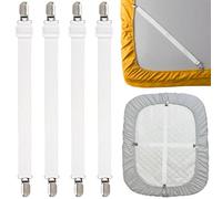 FUKPO 4 Piezas Sujeta Sabanas Bajeras, Pinzas Sujeta Sabanas Sujetadores para Sábanas Ajustables, Tensores de Sábanas Blanco(56-120cm Estado sin Estirar)