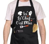 FUKPO - Delantal de cocina para hombre personalizado, color negro, ajustable, delantal personalizado, Humor Drole Rigolo Barbacoa Bbq, delantal de cocina profesional de algodón, regalo Fete Des Peres