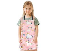 FUKPO Delantal Niña Niño Unicornio, Ajustable Delantales para Niños Infantiles Cocina Rosa con Bolsillos, Personalizado Delantal Infantil Cocinero Pintura Manualidades Chef Pintar Jardín(3/4/5 Años)