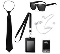 FUKPO Kit Men in Black Disfraz Agente Secreto Complementos Vigilante Seguridad Privada Guardaespaldas Mib Pinganillo Accesorios, Set Disfraces Carnaval Espia Segurata Traje Hombre Mujer Adulto Niño