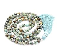 Fukugems 108 Mala Budista Collar Mujer Hombres, Mala Brazalete, meditación Budista Collar, African Turquoise Yoga Mala