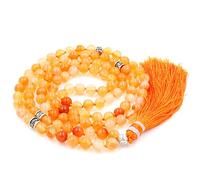 Fukugems 108 Mala Budista Collar Mujer Hombres, Mala Brazalete, meditación Budista Collar, Orange Carnelian Yoga Mala