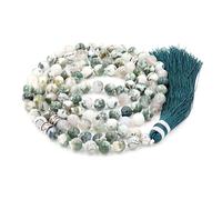Fukugems 108 Mala Budista Collar Mujer Hombres, Mala Brazalete, meditación Budista Collar, Tree Agate Yoga Mala