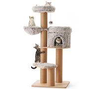 FUKUMARU Árbol para gatos de 155 cm, torre para gatos de interior, condominio de peluche de varios niveles con 6 rascadores, cojines desmontables y lavables, casa de actividad con percha y hamaca