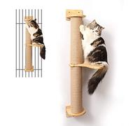 FUKUMARU Árbol para Gatos de 93 cm, Montado en la Pared, Poste Rascador y colchoneta de Yute, árbol Rascador para Gatos Hecho de Madera de Caucho sólida Natural