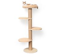 FUKUMARU Árbol rascador de 5 Niveles con Cama de Felpa, Torre Multifuncional para Montar en Ventana o Pared, Columna rascadora de 12 cm, Ideal para Dormir, rascar y observar, Beige