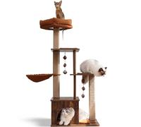 FUKUMARU Árbol Rascador para Gatos, 4 en 1, Grande (135 cm Altura), con Poste de Yute y Hamaca, Árbol con Juguete de Silvervine, Casa para Dormir, Jugar y Trepar, Estilo Retro, Talla Grande