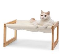 FUKUMARU Cama de Terciopelo de Felpa para Gatos, Hamaca de Madera, 50,8 x 40,6 cm, Apta para Gatos, Perros, Conejos, Gatitos y Animales pequeños