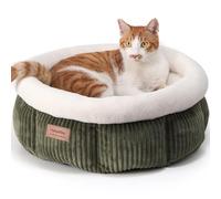 FUKUMARU Cama para Gatos Lavable, 48 x 48 x 20 cm, Cesta para Gatos con Borde Elevado, Cama Suave de Felpa Acanalada, Verde.