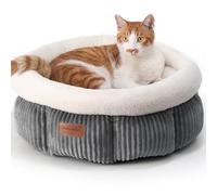 FUKUMARU Cama para Gatos Lavable, 48 x 48 x 20 cm, Cesta para Gatos con Borde Elevado, Cama Suave de Felpa Acanalada, Gris