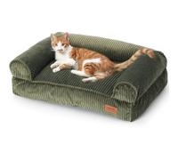 FUKUMARU Cama para Gatos, Sofá Cómodo de Terciopelo para Gatos de Interior con Funda Desmontable y Lavable, Cama para Perros Antideslizante y de Apoyo para Perros Pequeños, 72 x 52 x 22 cm, Verde