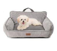 FUKUMARU Cama para Gatos, Suave sofá de Terciopelo Acanalado de 71 cm, Funda Lavable, Impermeable, con asa de Transporte y Base Antideslizante para Gatos y Perros pequeños, Gris.