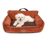 FUKUMARU Cama para Gatos, Suave sofá de Terciopelo Acanalado de 71 cm, Funda Lavable, Impermeable, con asa de Transporte y Base Antideslizante para Gatos y Perros pequeños, Naranja.