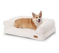 FUKUMARU Cama para Perros Grandes, Sofá Esponjoso para Perros con Capa Impermeable de TPU, Tela de Terciopelo, Lavable y Antideslizante, Funda Desmontable con Cremallera, 93 x 63 x 22 cm, Crema