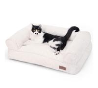 FUKUMARU Cama Sofá para Gatos, Acogedora Cama de Pana para Gatos de Interior con Funda extraíble y Lavable, Camas Antideslizantes para Perros Sofá para Perros Pequeños Cute, 27inch, Medium, Cream