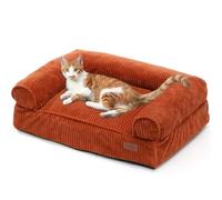 FUKUMARU Cama Sofá para Gatos, Acogedora Cama de Pana para Gatos de Interior con Funda extraíble y Lavable, Camas Antideslizantes para Perros Sofá para Perros, 72 x 52 x 22 cm, Naranja