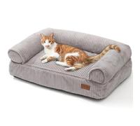 FUKUMARU Cama Sofá para Gatos, Acogedora Cama de Pana para Gatos de Interior con Funda extraíble y Lavable, Camas Antideslizantes para Perros Sofá para Perros, 72 x 52 x 22 cm, Gris