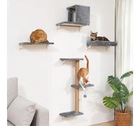 FUKUMARU Conjunto de Pared escalable para Gatos en Resistente Panel Multicapa, Incluye Hamaca, casita, Puente, rascador y Escalera, soporta hasta 18 kg, Color Gris Claro