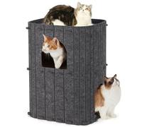 FUKUMARU Cueva Estable de Fieltro para Gatos, Cama de 3 Capas para Dormir, Jugar y Esconderse, Gris Oscuro, 45 x 37 x 60 cm, Grande