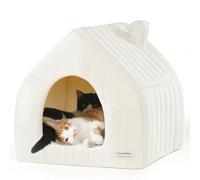 FUKUMARU Cueva para Gatos 43x43x45 cm - Casa Interior con Cojín Desmontable, Estilo de Modelado de Casa, Lavable, Blanca