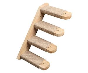 FUKUMARU Estante de Escalada para Gatos Montado en la Pared, Hecho de Madera de Caucho, Escalera de Gato con Rascador de Yute para Gatos, Suministros de Plataforma de Perch. De Izquierda a Derecha