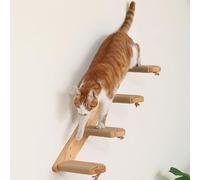 FUKUMARU Estanterías de Pared para Gatos, 66cm Escalera de Pared para Gatos de 4 peldaños, Escalera de Madera Maciza, con Cuerda de Yute para rascar, Grandes