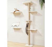 FUKUMARU Estantes de Pared para Gatos, Juego de árbol Estable 3 en 1 montado en la Pared, Muebles de Madera para Gatos con Poste rascador