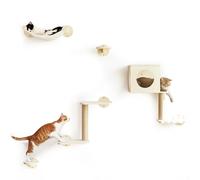 FUKUMARU Estantes de pared para gatos, juego de muebles de pared de madera estable, 5 piezas, escalador de gatitos con hamaca, casa, escalones, poste rascador, beige