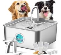 FUKUMARU Fuente de agua para perros, fuente grande de acero inoxidable de 1.8 galones/7 litros para hogares con múltiples mascotas, dispensador de agua automático ultra silencioso actualizado 2026 con