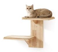 FUKUMARU Mueble de Pared para Gatos con 2 Plataformas, Hecho de Madera de Caucho Sólido, 40,6 cm, Montado en la Pared con Alfombrilla de Sisal, Estantes de Pared para Escalar, Jugar y Rascar