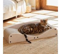 FUKUMARU Rascador para Gatos, 74 cm, cartón y Fieltro Resistentes, Gran Superficie para tumbarse, rascador reciclable de cartón Ondulado con Pelota, Camello